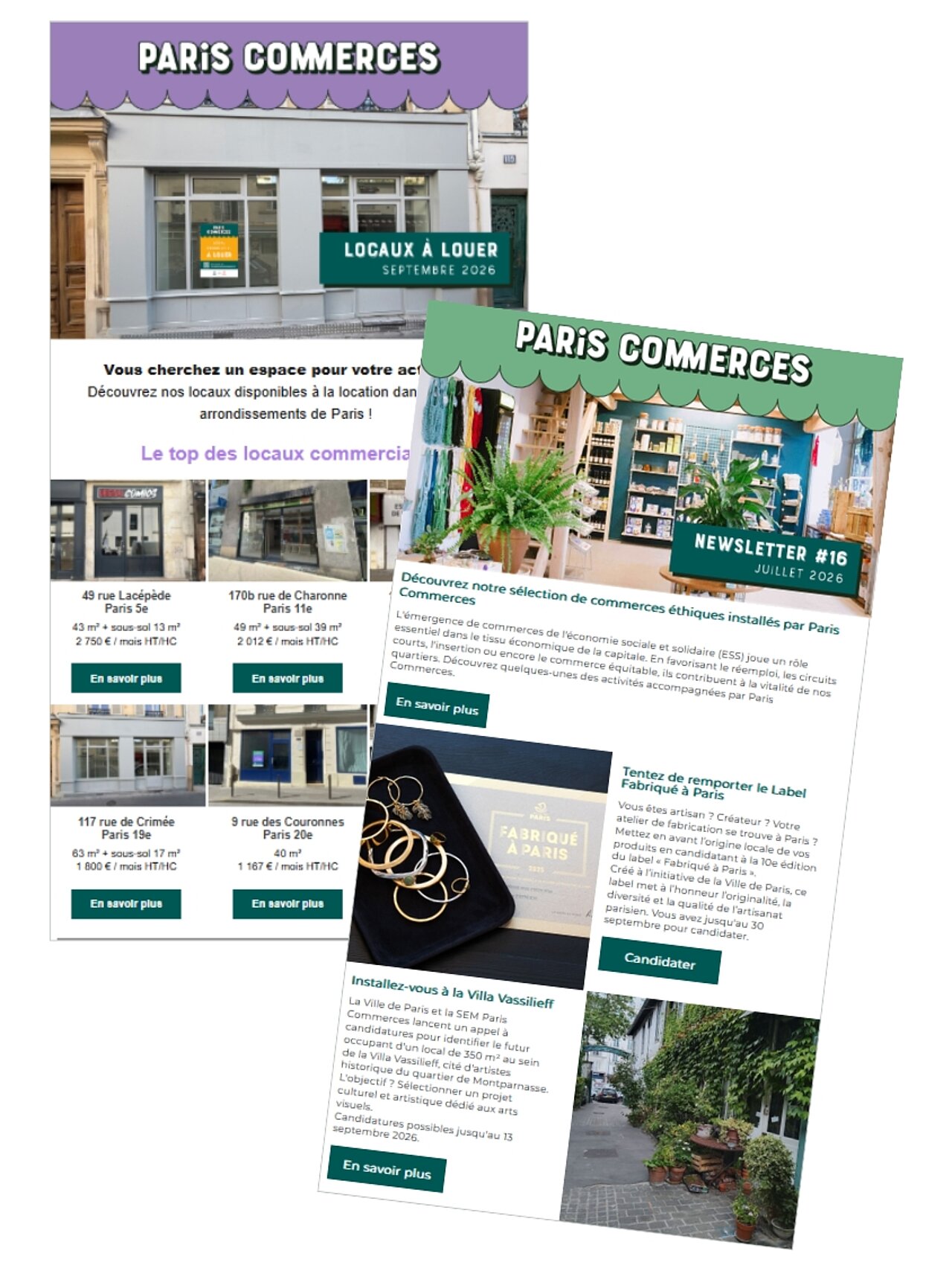 Exemples de newsletters Paris Commerces