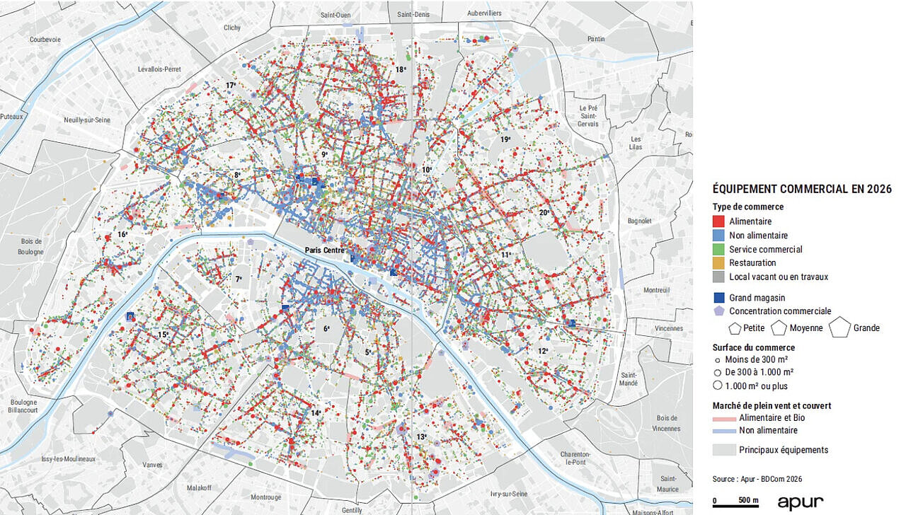 Enquête de l'APUR - Carte tendances 2026 du commerces à Paris