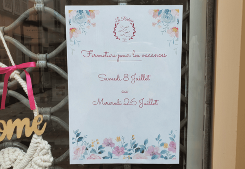Annonce de la fermeture estivale d'un commerce