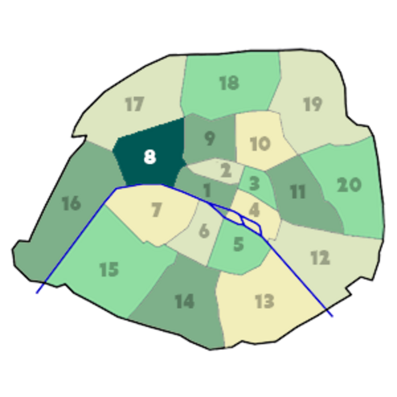 Position du 8e arrondissement dans Paris