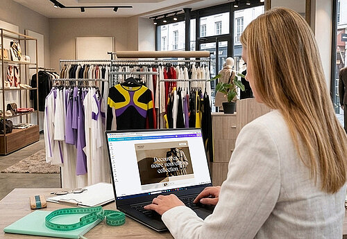 Commerçante utilisant Canva pour les créations graphiques de sa communication